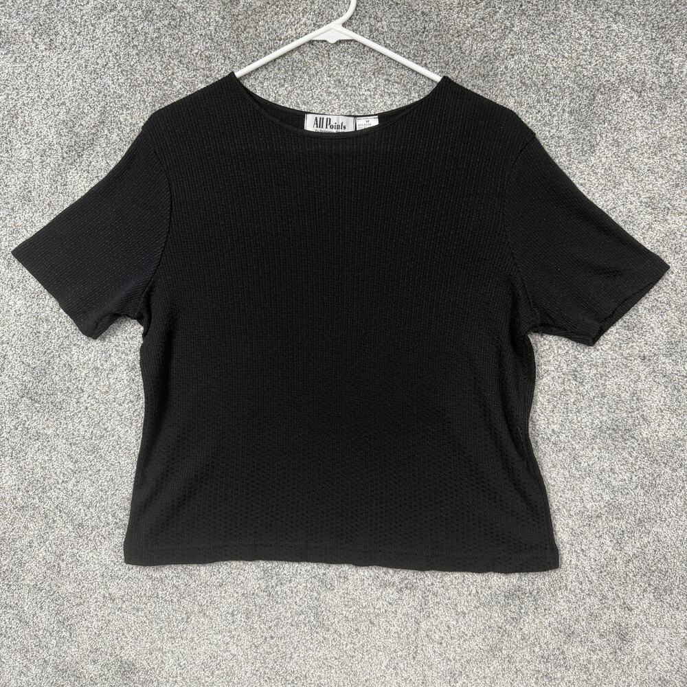 VTG 90s All Points T-Shirt Womens M Black Waffle Knit Minimalist Whimsigoth Chic